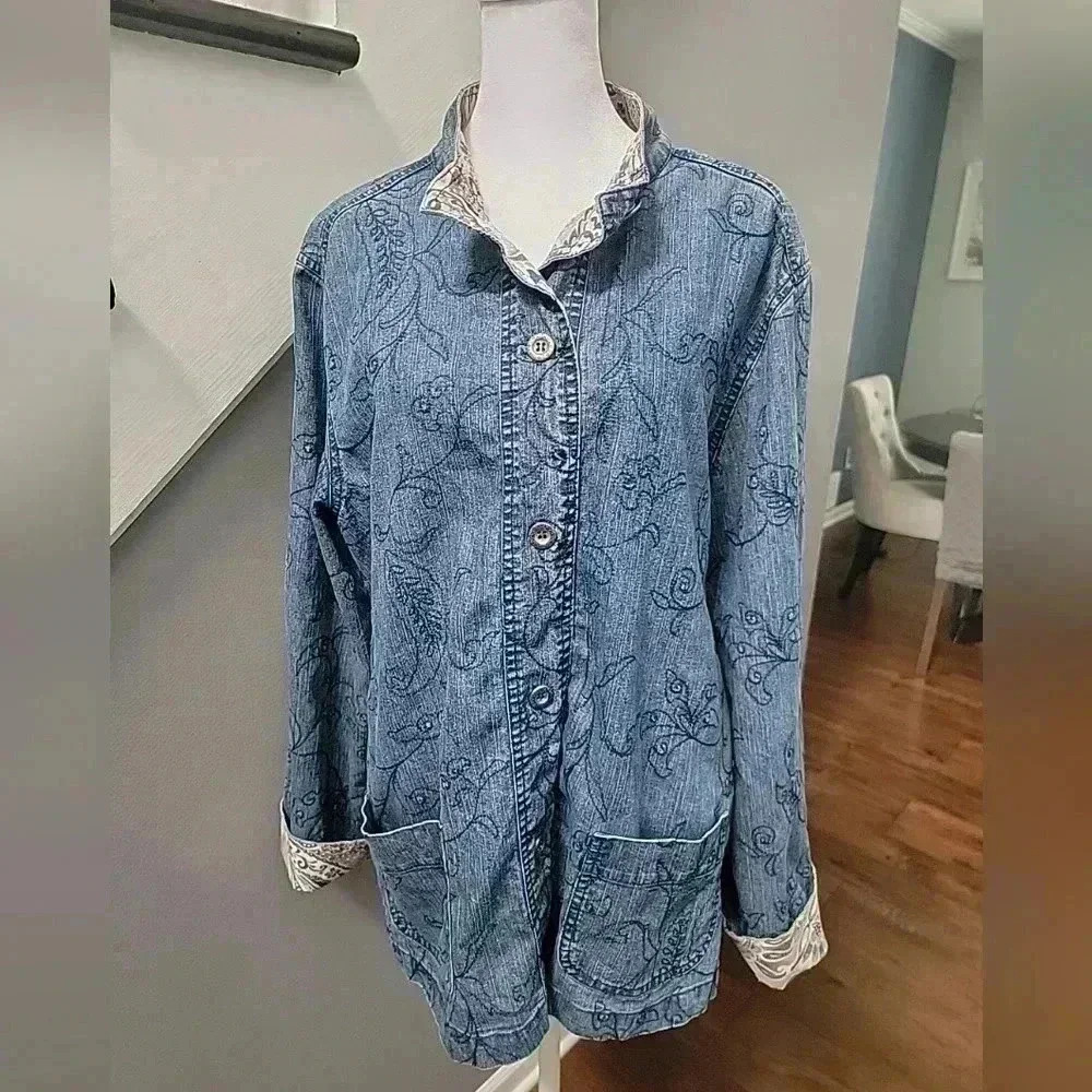 Alfred Dunner Blue Jean Jacket with Feminine Ruffled Accents